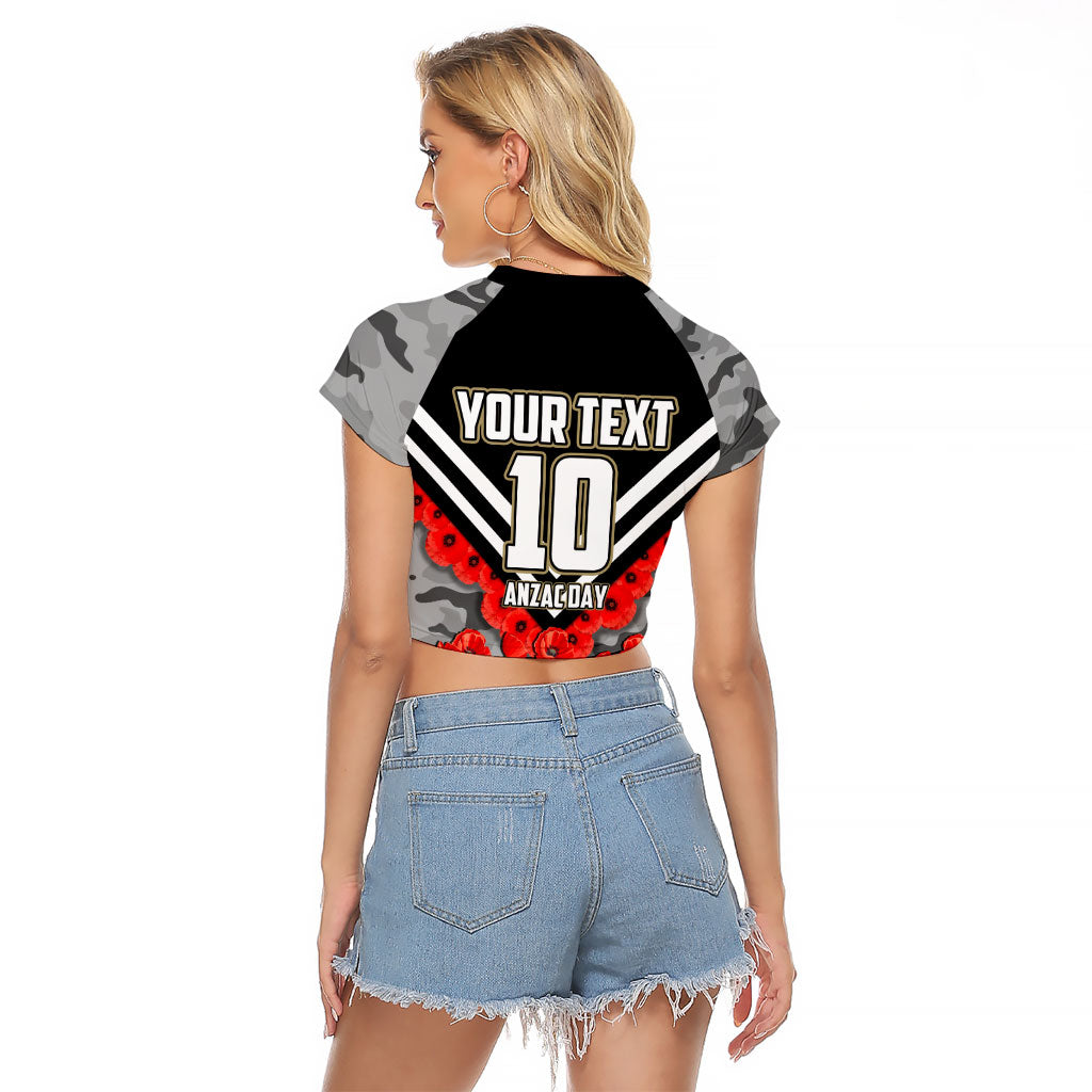 Personalised Collingwood Magpies ANZAC Raglan Cropped T Shirt Military Remembrance Australian Football Mascot Camouflage