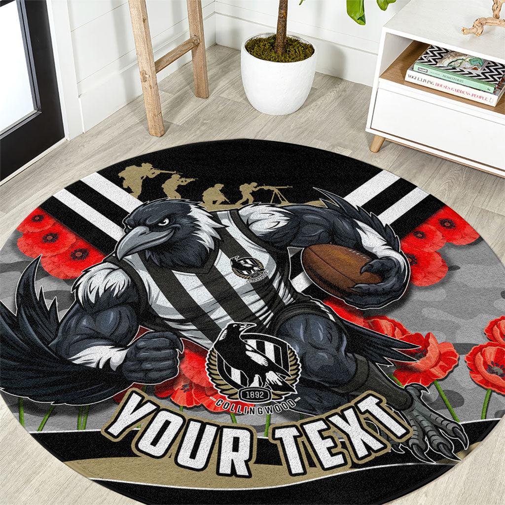 Personalised Collingwood Magpies ANZAC Round Carpet Military Remembrance Australian Football Mascot Camouflage