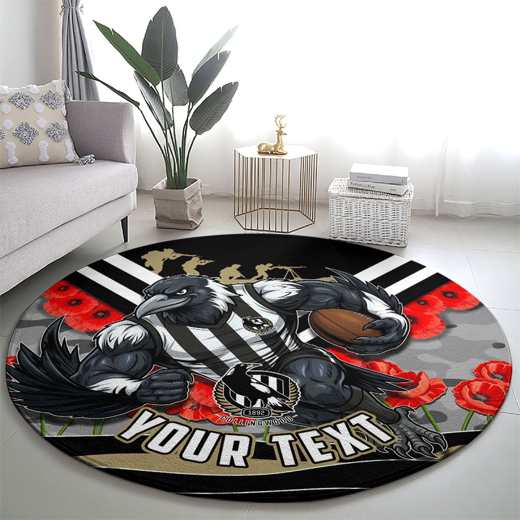 Personalised Collingwood Magpies ANZAC Round Carpet Military Remembrance Australian Football Mascot Camouflage