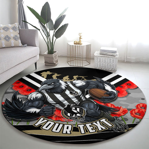 Personalised Collingwood Magpies ANZAC Round Carpet Military Remembrance Australian Football Mascot Camouflage