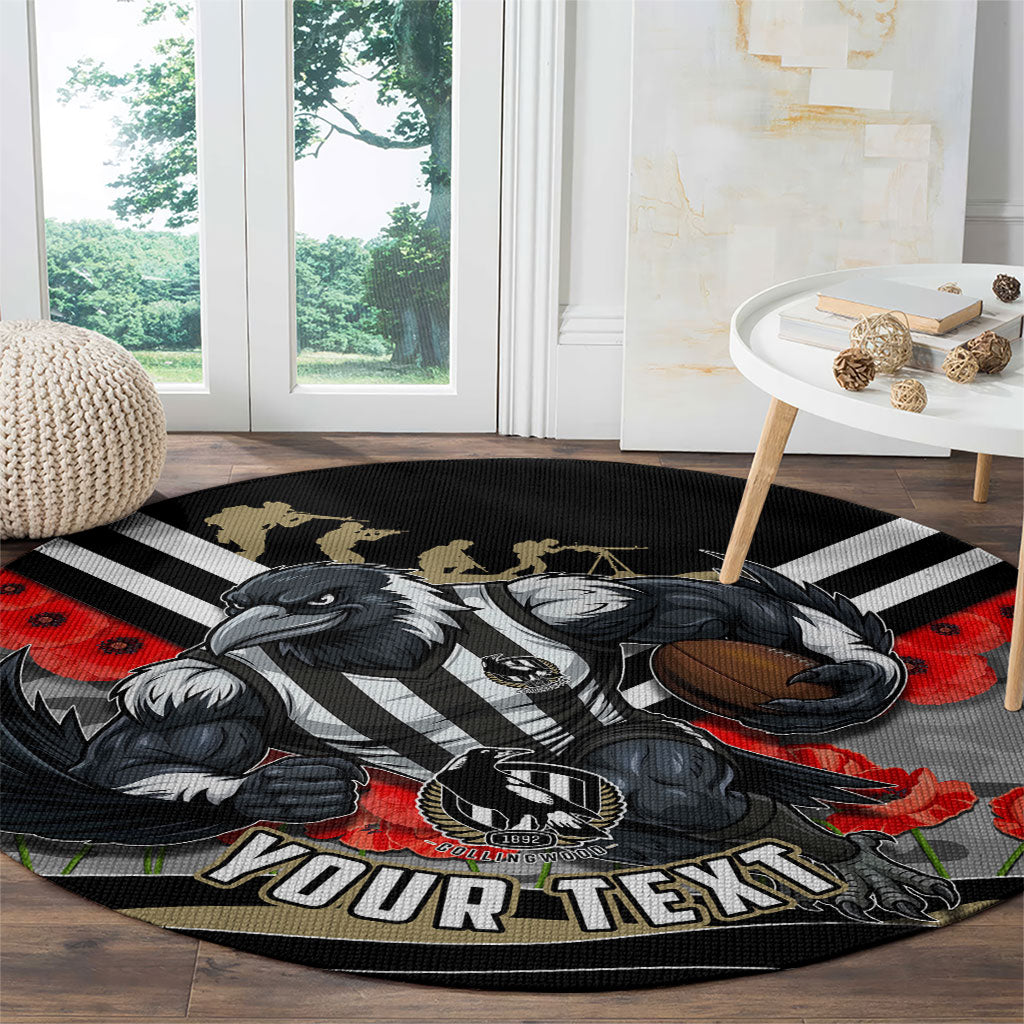 Personalised Collingwood Magpies ANZAC Round Carpet Military Remembrance Australian Football Mascot Camouflage
