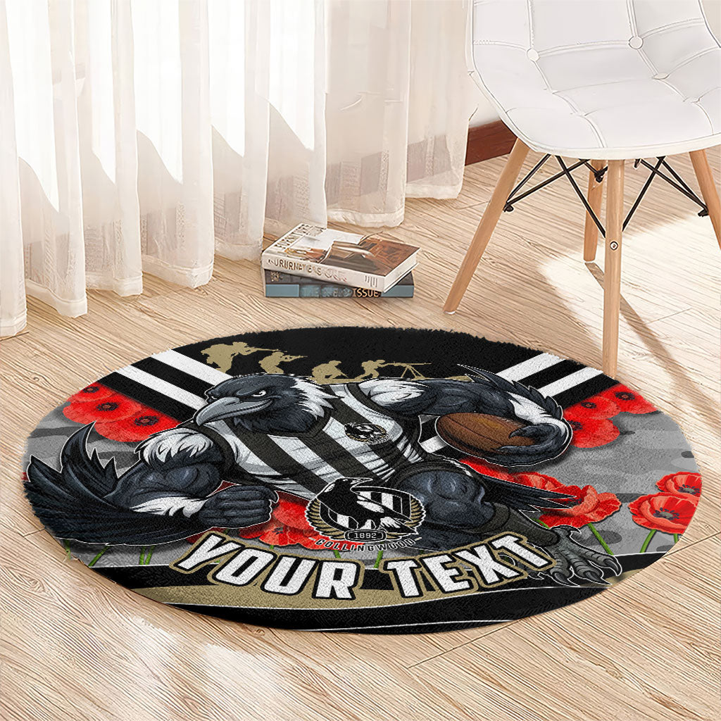 Personalised Collingwood Magpies ANZAC Round Carpet Military Remembrance Australian Football Mascot Camouflage