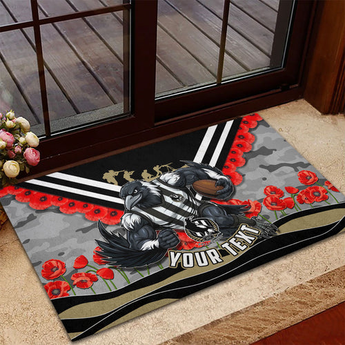 Personalised Collingwood Magpies ANZAC Rubber Doormat Military Remembrance Australian Football Mascot Camouflage