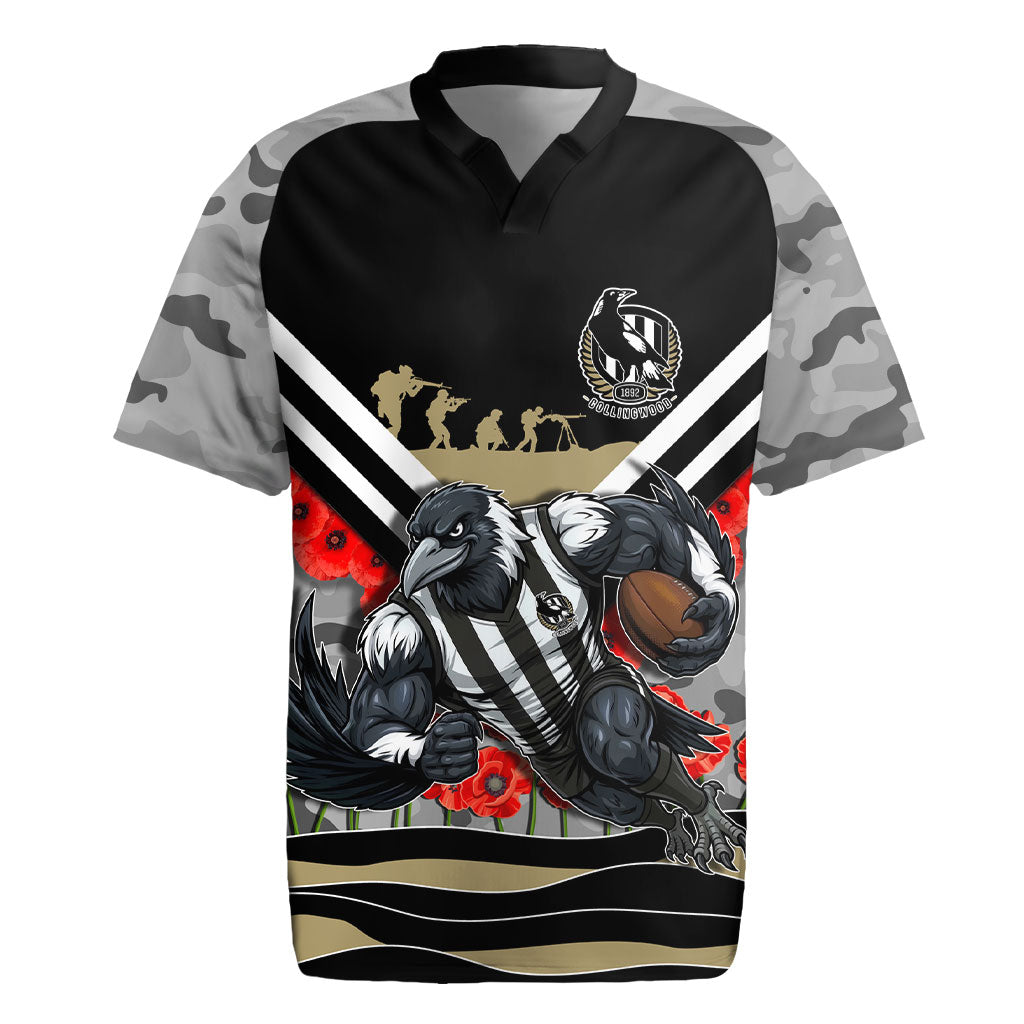 Personalised Collingwood Magpies ANZAC Rugby Jersey Military Remembrance Australian Football Mascot Camouflage