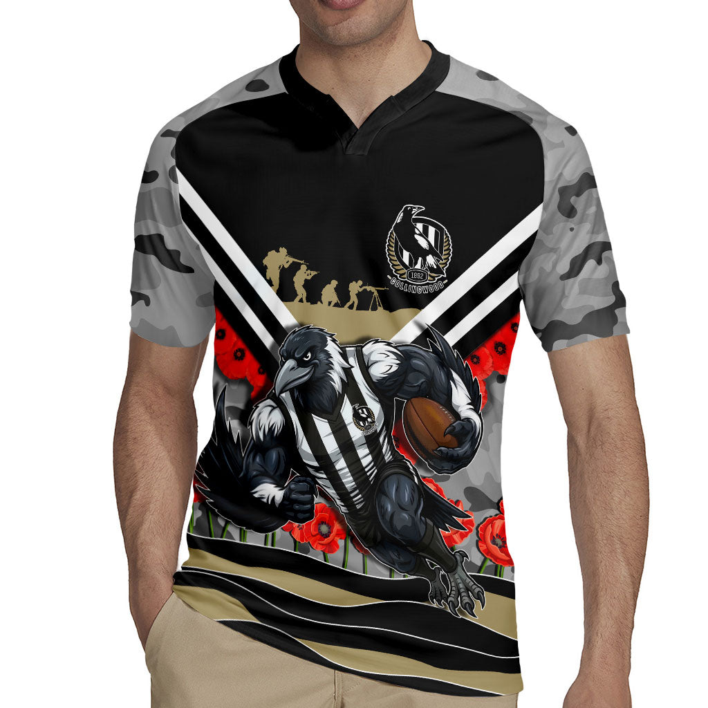 Personalised Collingwood Magpies ANZAC Rugby Jersey Military Remembrance Australian Football Mascot Camouflage