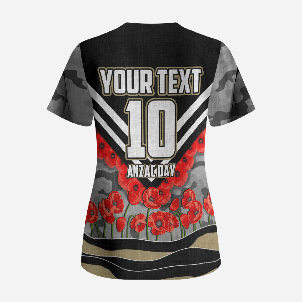 Personalised Collingwood Magpies ANZAC Scrub Top Military Remembrance Australian Football Mascot Camouflage