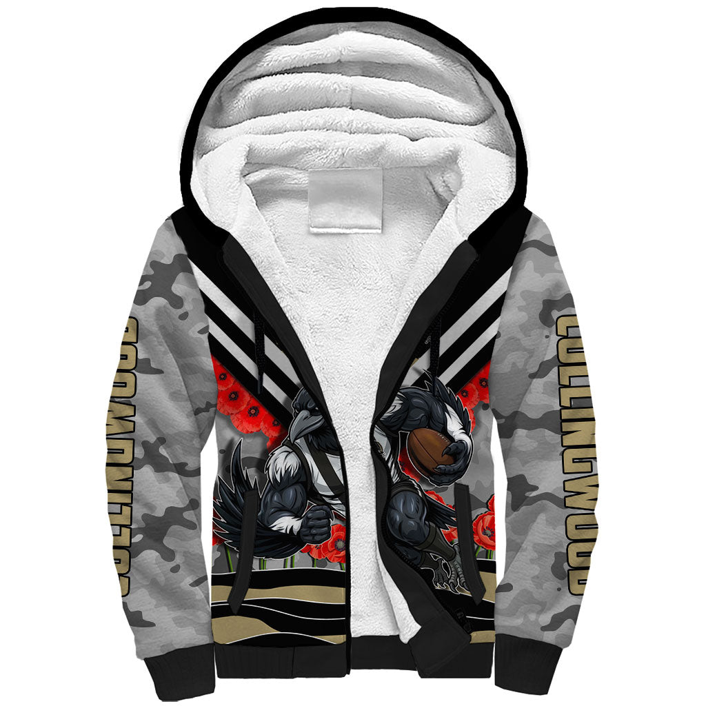 Personalised Collingwood Magpies ANZAC Sherpa Hoodie Military Remembrance Australian Football Mascot Camouflage