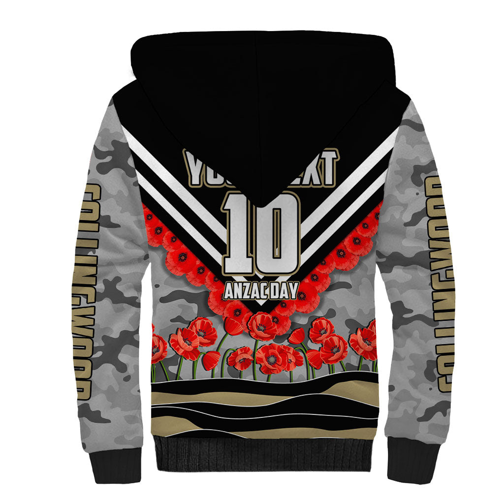 Personalised Collingwood Magpies ANZAC Sherpa Hoodie Military Remembrance Australian Football Mascot Camouflage