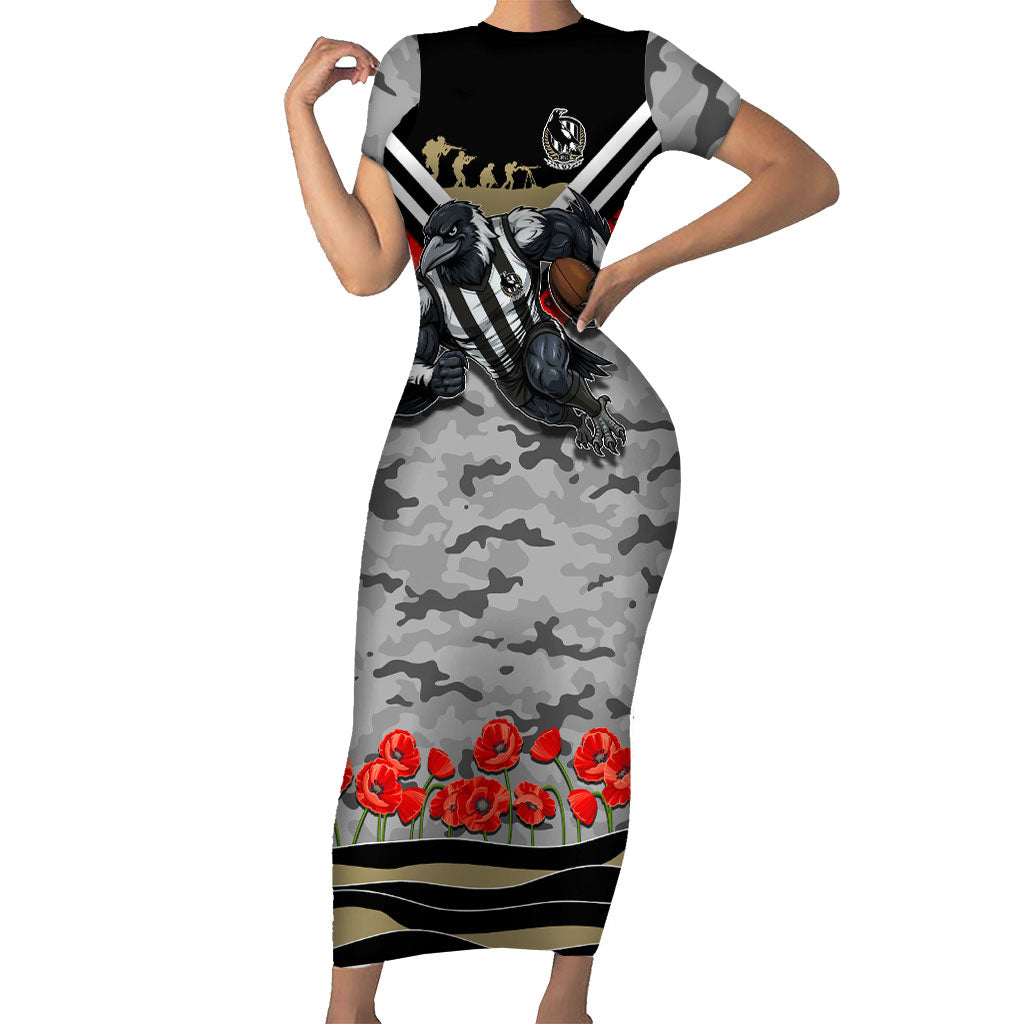Personalised Collingwood Magpies ANZAC Short Sleeve Bodycon Dress Military Remembrance Australian Football Mascot Camouflage