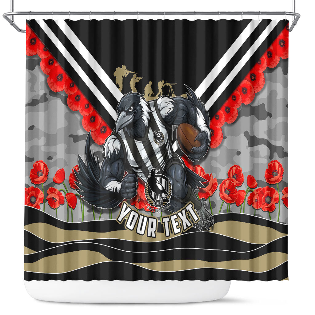 Personalised Collingwood Magpies ANZAC Shower Curtain Military Remembrance Australian Football Mascot Camouflage