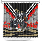 Personalised Collingwood Magpies ANZAC Shower Curtain Military Remembrance Australian Football Mascot Camouflage