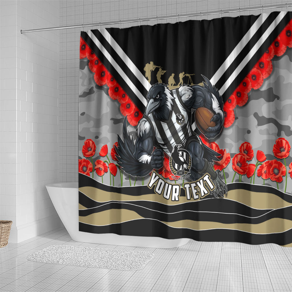 Personalised Collingwood Magpies ANZAC Shower Curtain Military Remembrance Australian Football Mascot Camouflage