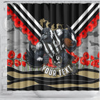 Personalised Collingwood Magpies ANZAC Shower Curtain Military Remembrance Australian Football Mascot Camouflage