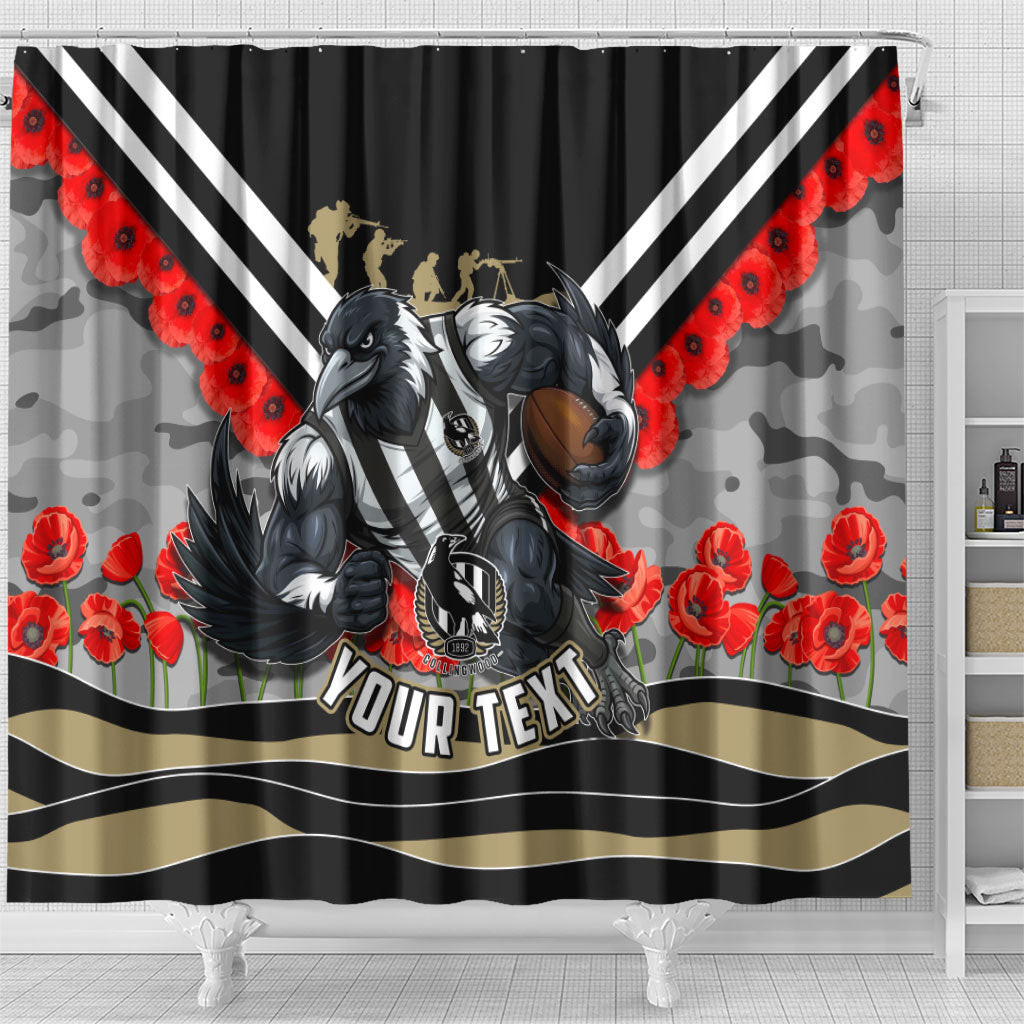 Personalised Collingwood Magpies ANZAC Shower Curtain Military Remembrance Australian Football Mascot Camouflage