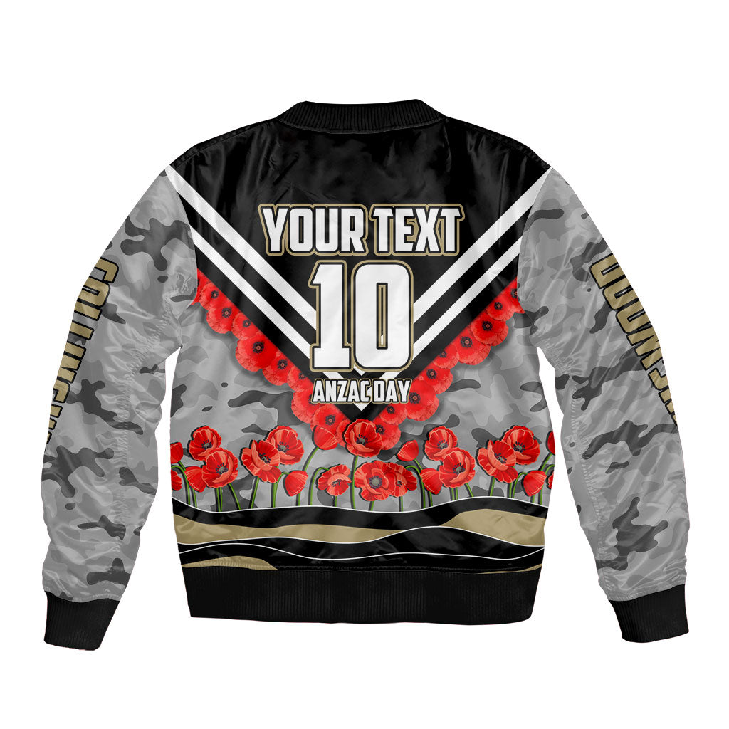 Personalised Collingwood Magpies ANZAC Sleeve Zip Bomber Jacket Military Remembrance Australian Football Mascot Camouflage