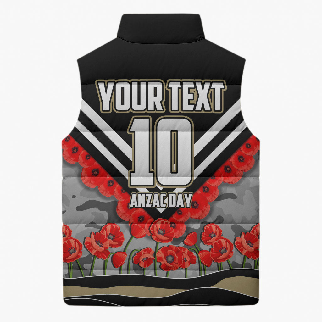 Personalised Collingwood Magpies ANZAC Sleeveless Puffer Jacket Military Remembrance Australian Football Mascot Camouflage