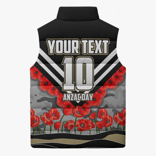 Personalised Collingwood Magpies ANZAC Sleeveless Puffer Jacket Military Remembrance Australian Football Mascot Camouflage