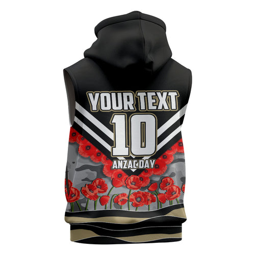 Personalised Collingwood Magpies ANZAC Sleeveless Zip Hoodie Military Remembrance Australian Football Mascot Camouflage