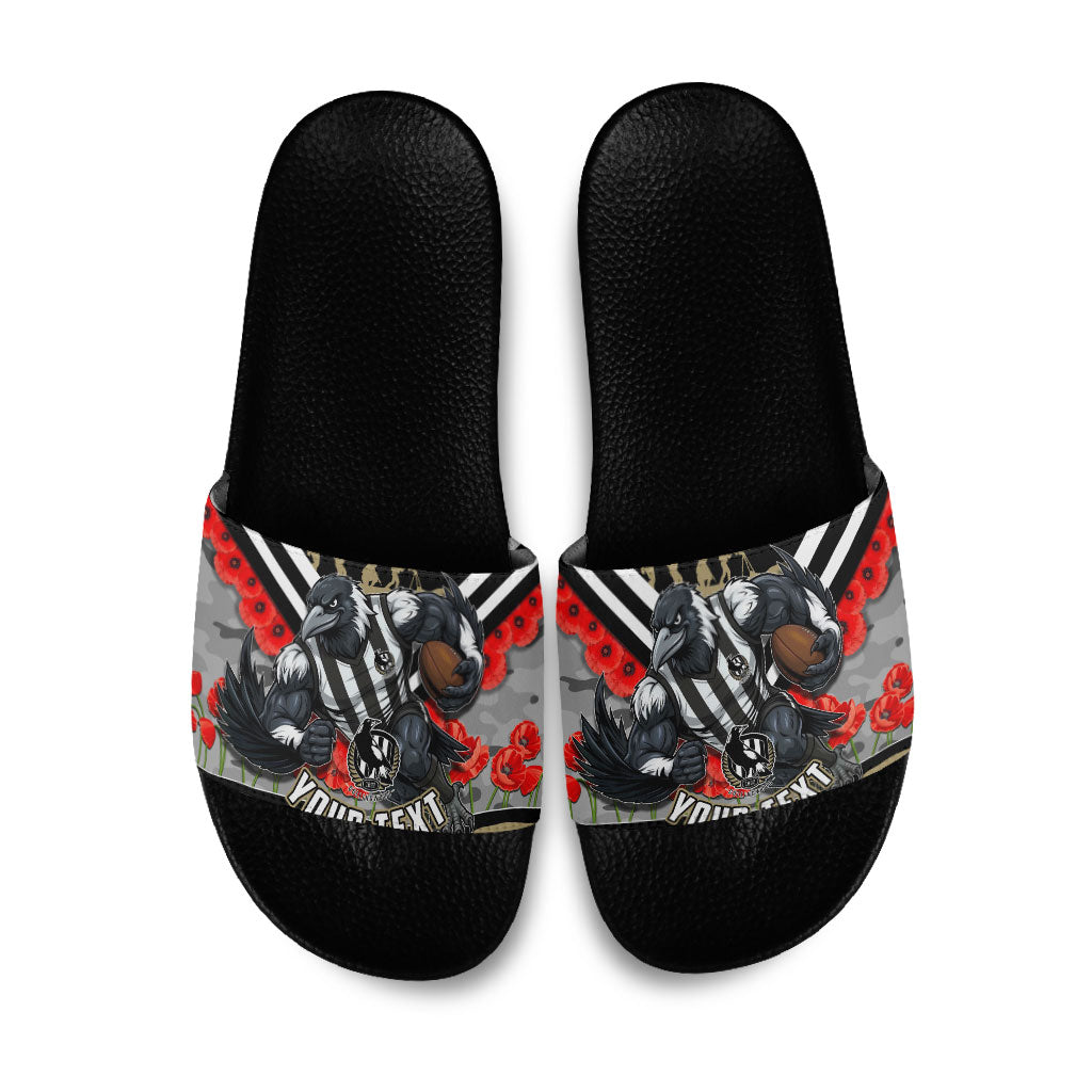 Personalised Collingwood Magpies ANZAC Slide Sandals Military Remembrance Australian Football Mascot Camouflage