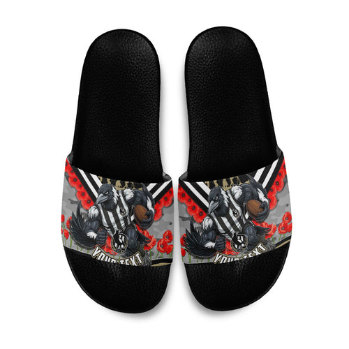 Personalised Collingwood Magpies ANZAC Slide Sandals Military Remembrance Australian Football Mascot Camouflage