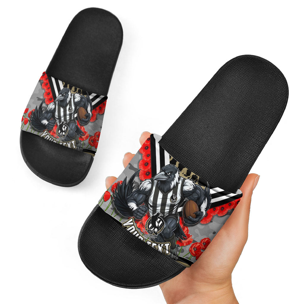 Personalised Collingwood Magpies ANZAC Slide Sandals Military Remembrance Australian Football Mascot Camouflage