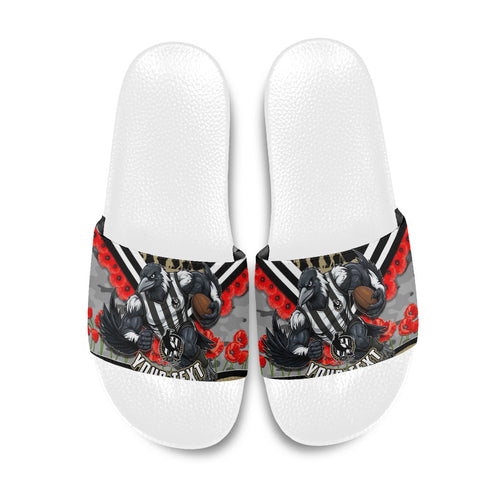 Personalised Collingwood Magpies ANZAC Slide Sandals Military Remembrance Australian Football Mascot Camouflage