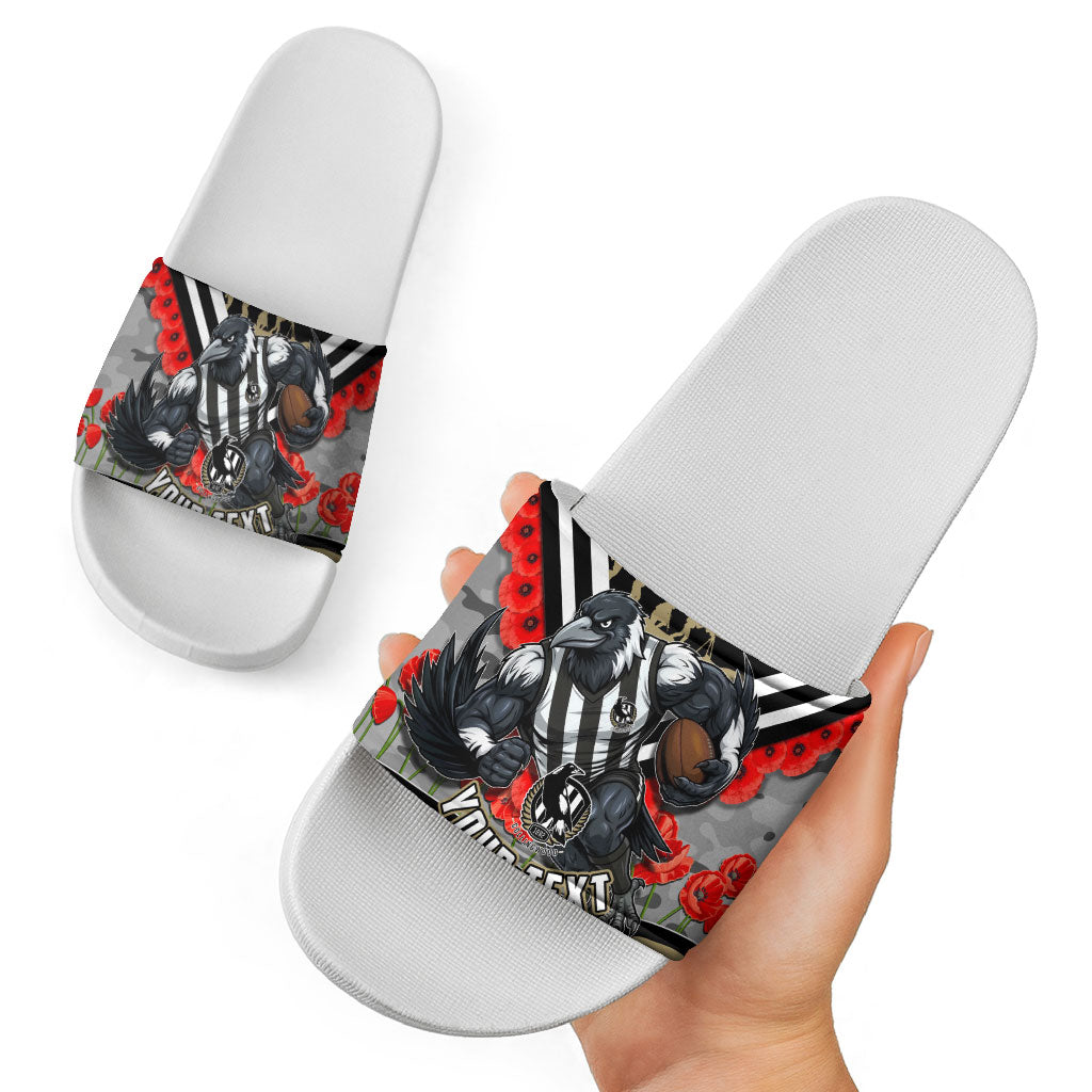 Personalised Collingwood Magpies ANZAC Slide Sandals Military Remembrance Australian Football Mascot Camouflage