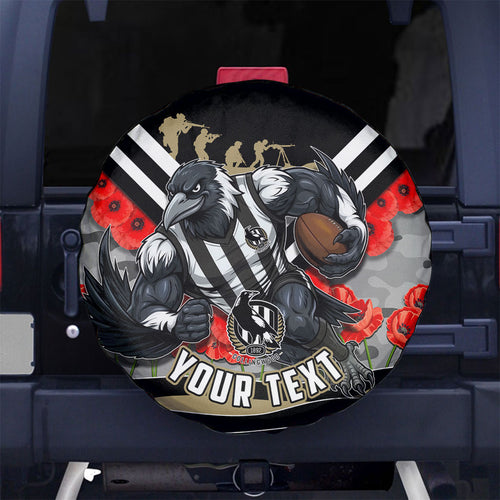 Personalised Collingwood Magpies ANZAC Spare Tire Cover Military Remembrance Australian Football Mascot Camouflage