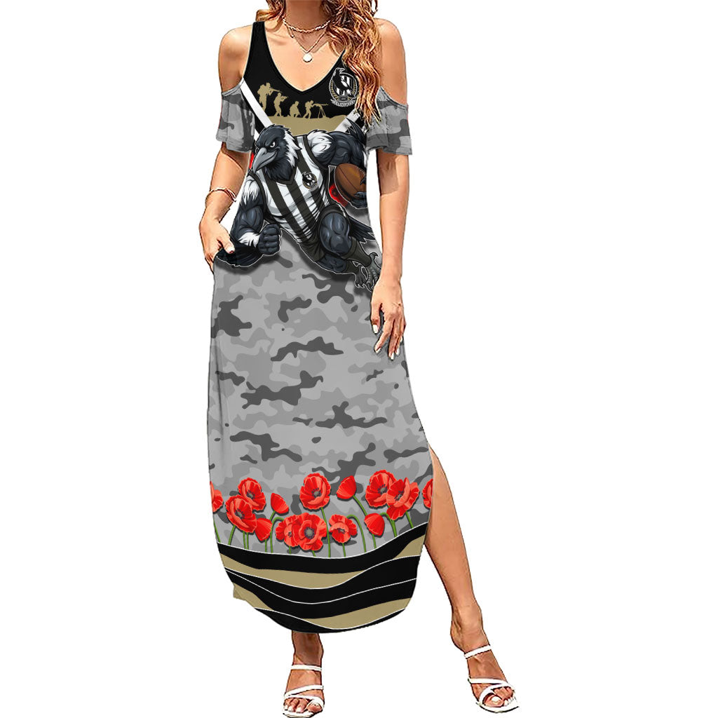 Personalised Collingwood Magpies ANZAC Summer Maxi Dress Military Remembrance Australian Football Mascot Camouflage