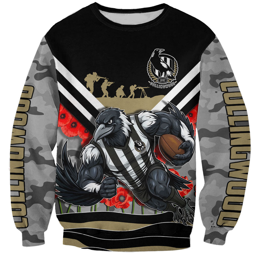 Personalised Collingwood Magpies ANZAC Sweatshirt Military Remembrance Australian Football Mascot Camouflage