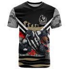 Personalised Collingwood Magpies ANZAC T Shirt Military Remembrance Australian Football Mascot Camouflage