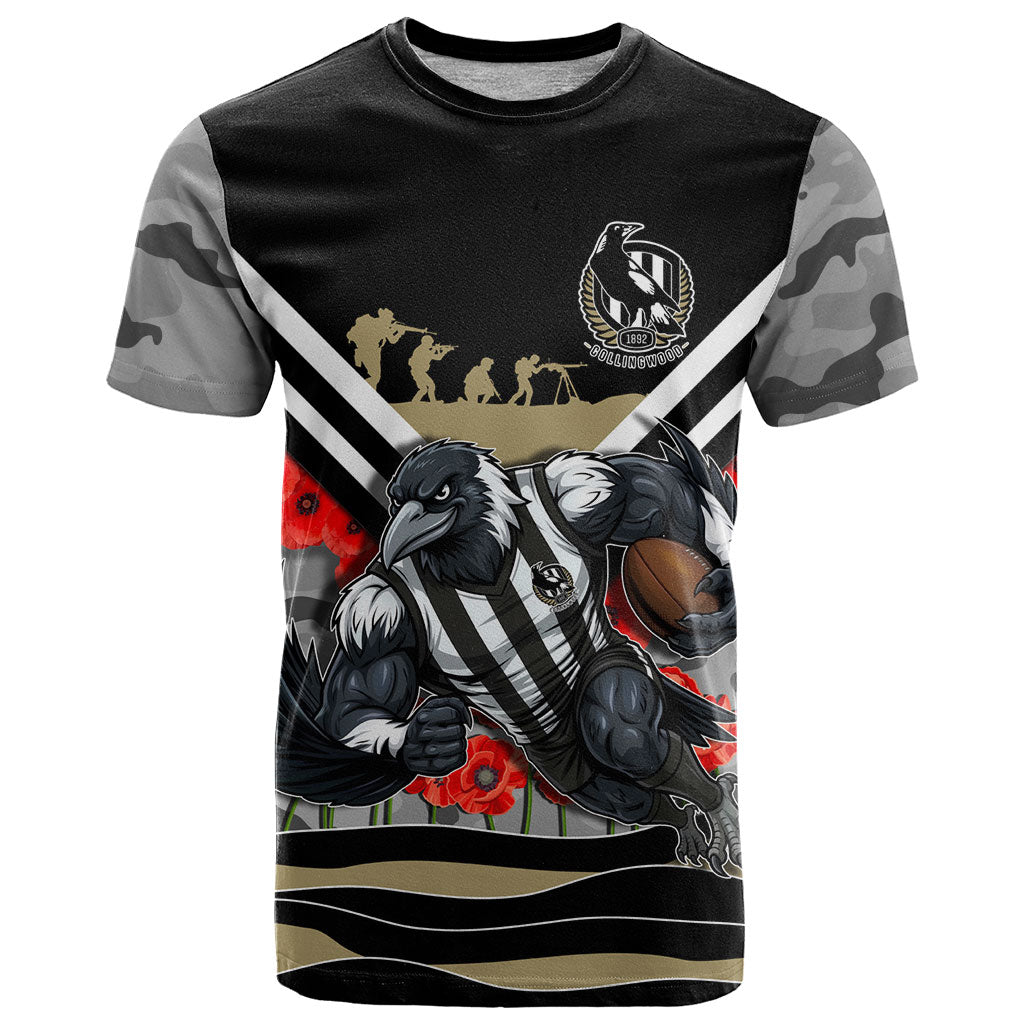 Personalised Collingwood Magpies ANZAC T Shirt Military Remembrance Australian Football Mascot Camouflage