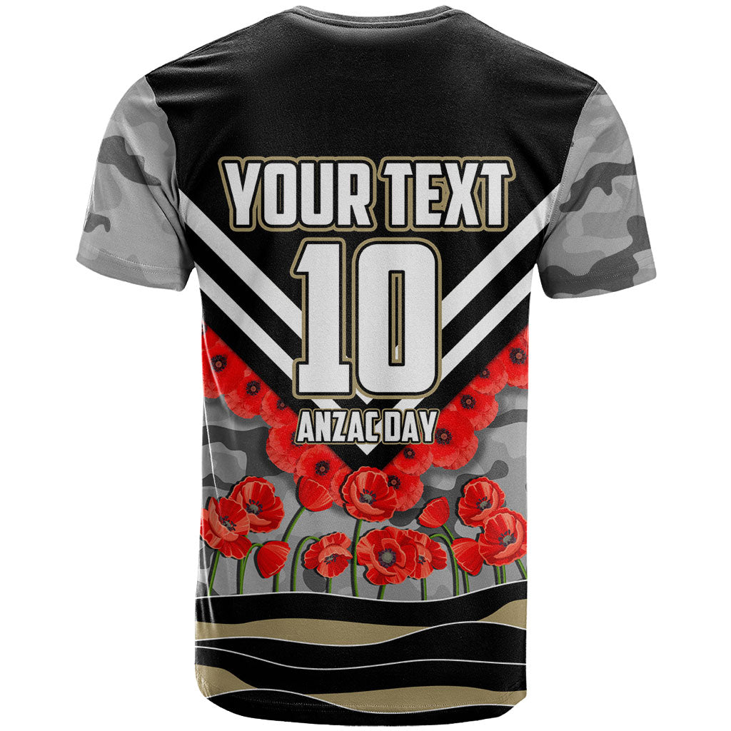 Personalised Collingwood Magpies ANZAC T Shirt Military Remembrance Australian Football Mascot Camouflage