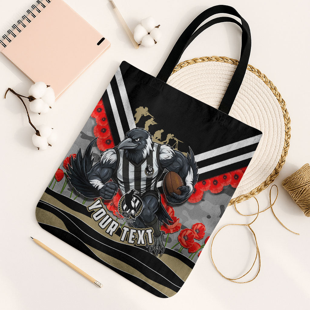 Personalised Collingwood Magpies ANZAC Tote Bag Military Remembrance Australian Football Mascot Camouflage