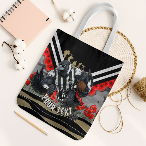 Personalised Collingwood Magpies ANZAC Tote Bag Military Remembrance Australian Football Mascot Camouflage