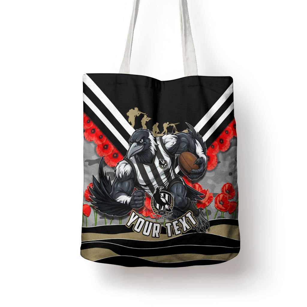 Personalised Collingwood Magpies ANZAC Tote Bag Military Remembrance Australian Football Mascot Camouflage