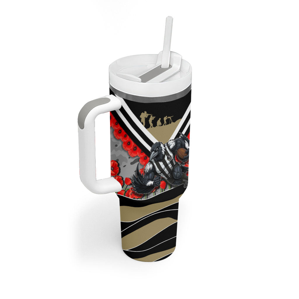 Personalised Collingwood Magpies ANZAC Tumbler With Handle Military Remembrance Australian Football Mascot Camouflage
