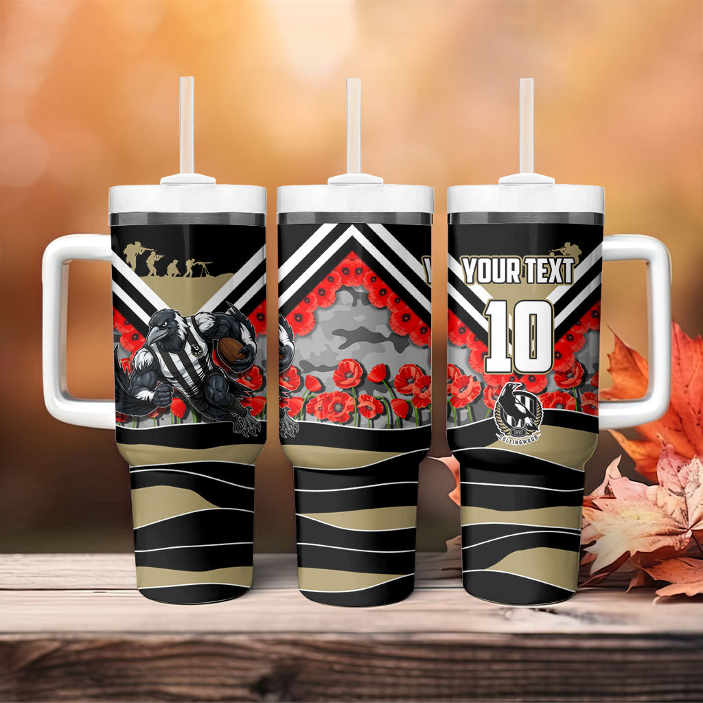 Personalised Collingwood Magpies ANZAC Tumbler With Handle Military Remembrance Australian Football Mascot Camouflage