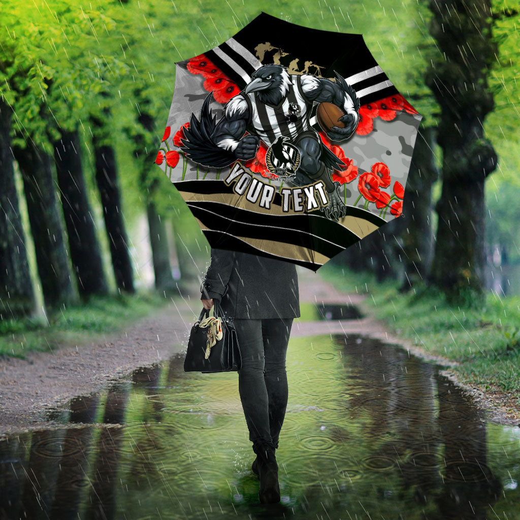 Personalised Collingwood Magpies ANZAC Umbrella Military Remembrance Australian Football Mascot Camouflage