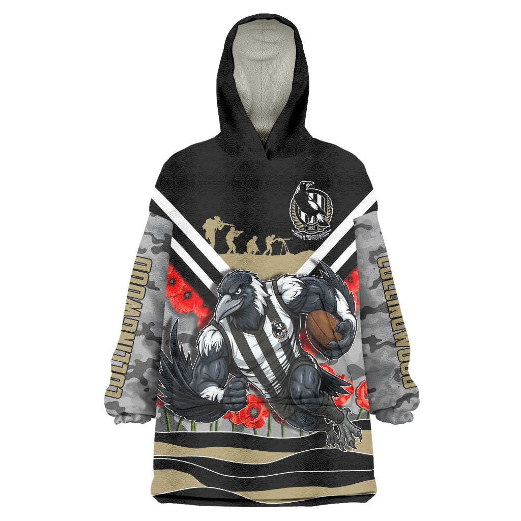 Personalised Collingwood Magpies ANZAC Wearable Blanket Hoodie Military Remembrance Australian Football Mascot Camouflage
