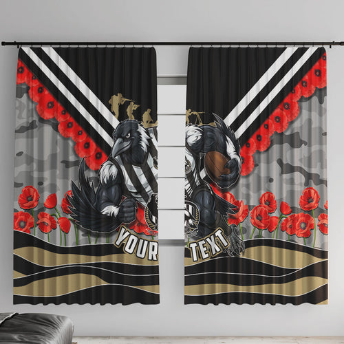 Personalised Collingwood Magpies ANZAC Window Curtain Military Remembrance Australian Football Mascot Camouflage