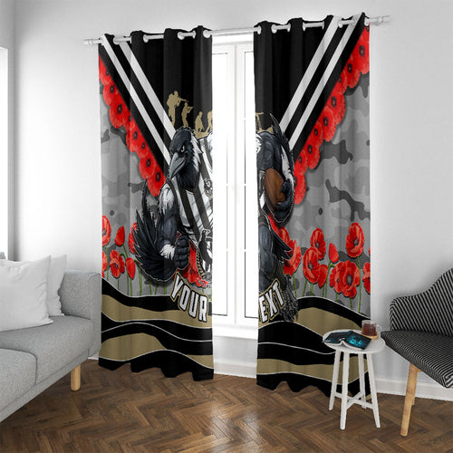 Personalised Collingwood Magpies ANZAC Window Curtain Military Remembrance Australian Football Mascot Camouflage