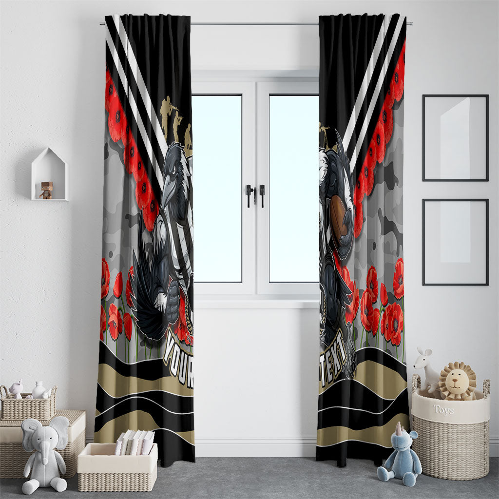 Personalised Collingwood Magpies ANZAC Window Curtain Military Remembrance Australian Football Mascot Camouflage