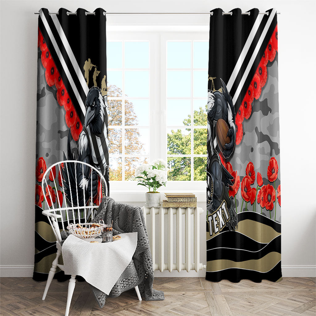 Personalised Collingwood Magpies ANZAC Window Curtain Military Remembrance Australian Football Mascot Camouflage