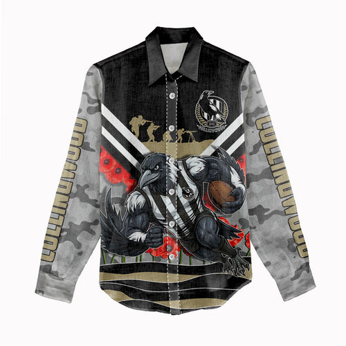 Personalised Collingwood Magpies ANZAC Women Casual Shirt Military Remembrance Australian Football Mascot Camouflage