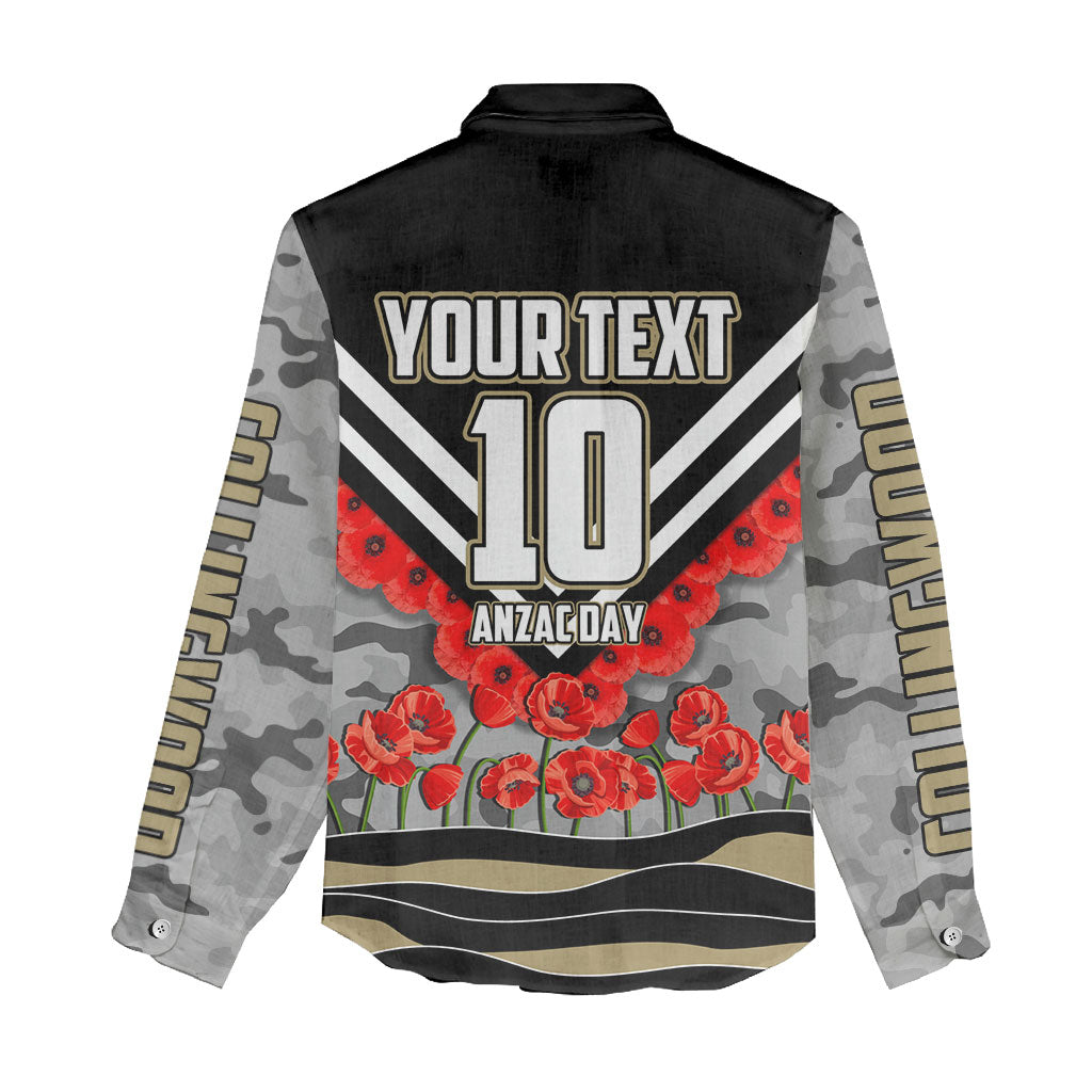 Personalised Collingwood Magpies ANZAC Women Casual Shirt Military Remembrance Australian Football Mascot Camouflage