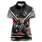 Personalised Collingwood Magpies ANZAC Women Polo Shirt Military Remembrance Australian Football Mascot Camouflage