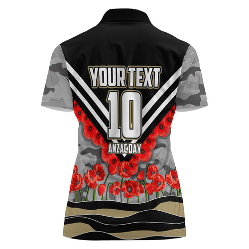 Personalised Collingwood Magpies ANZAC Women Polo Shirt Military Remembrance Australian Football Mascot Camouflage