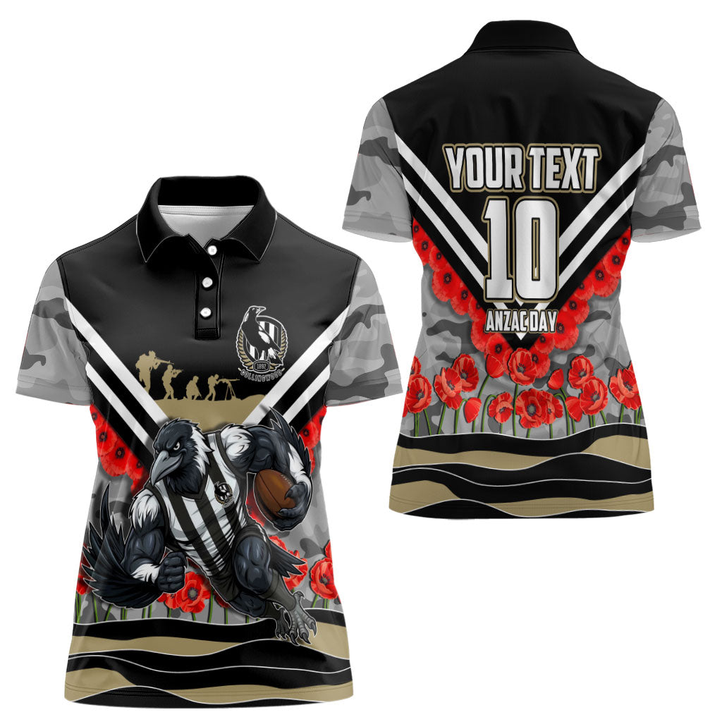 Personalised Collingwood Magpies ANZAC Women Polo Shirt Military Remembrance Australian Football Mascot Camouflage