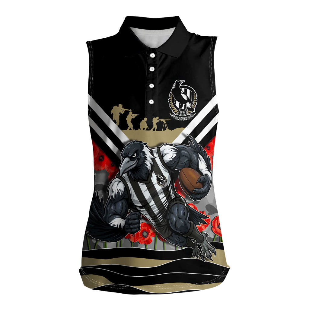 Personalised Collingwood Magpies ANZAC Women Sleeveless Polo Shirt Military Remembrance Australian Football Mascot Camouflage